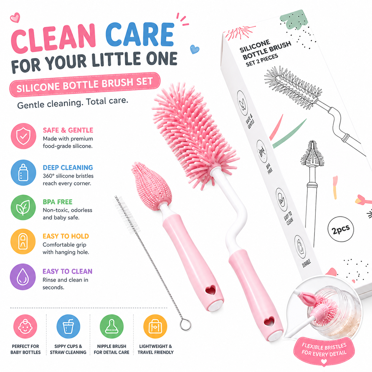 Silicone Baby Bottle & Straw Cleaning Brush